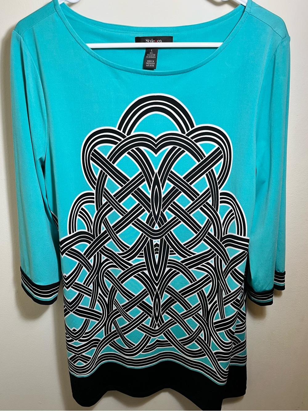 Style & Co. Turquoise Scoop Neck Tunic with Black & White Celtic Graphic